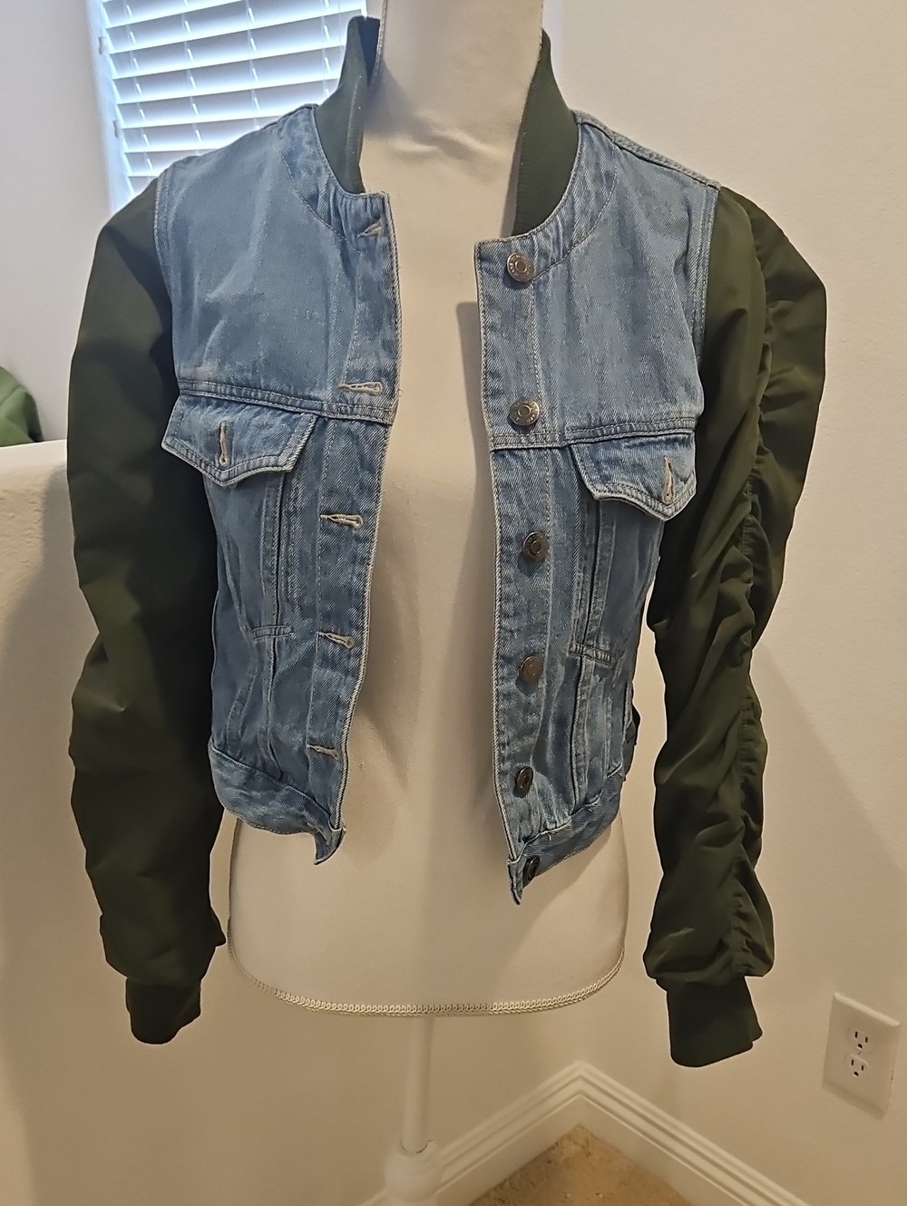 Veronica Beard Emilia Denim & Olive Combo Jacket -sz M